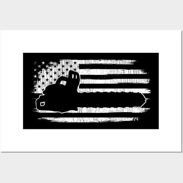 Chainsaw American Flag Arborist Wall Art by KAWAIITEE